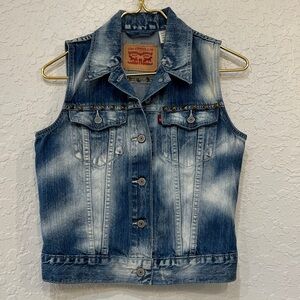 Levi’s Sleeveless Denim Vest Stud Embellished Button Front Size S